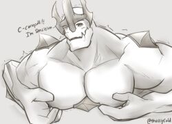 1boy blush galio ghastlycold inviting league_of_legends looking_at_another male male_only muscular pecs solo solo_focus