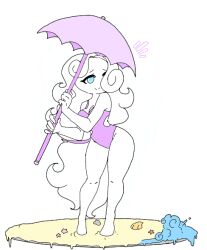 1girls anthro barefoot beach_scene blue_eyes breasts cloud cloud_9_(ohthesunnyside) cloud_humanoid cloud_woman curly_hair curvy curvy_female female female_focus hair_over_one_eye hips hourglass_figure long_hair long_legs ohthesunnyside one-piece_swimsuit parasol platform purple_clothing sand seashell shy solo solo_female starfish swimsuit thick_thighs thighs tied_hair umbrella waves white_background white_body white_hair white_skin