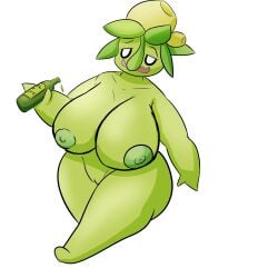 absurd_res anthro big_breasts breasts digital_media_(artwork) elemental_creature elemental_humanoid female flora_fauna genitals green_body hi_res huge_breasts humanoid nintendo nipples not_furry nude open_mouth plant plant_humanoid pokémon_(species) pokemon pussy shieradevil smile smoliv solo thick_thighs video_games