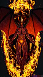 3d abs demon demon_girl demon_girls demon_horns demon_wings elf_ears glowing_eyes horns looking_at_viewer looking_down magic muscle muscular muscular_female original original_character original_characters pointy_ears red_eyes red_skin succubus thrwawydg vagina wings