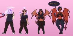 ass_expansion breast_expansion corruption demon demon_girl demon_horns demon_tail demon_wings female hair_color_change inkyfluffdraws large_ass large_breasts navel perfume red_skin skin_color_change succubus thick_thighs thigh_expansion transformation transformation_sequence wide_hips