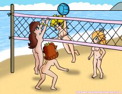 4girls ass barefoot beach blonde_female blonde_hair blush bracelets breasts brown_hair butt cartoon-admirer casual completely_nude completely_nude_female crown earrings female female_only ginger_hair hair_over_one_eye human human_only light-skinned_female light_skin lipstick long_hair mario_(series) medium_hair multiple_girls navel nintendo nipples nude nude_beach nude_female nudist ocean pale_skin pauline platinum_blonde_hair ponytail princess_daisy princess_peach princess_rosalina pussy shoulder_length_hair star_earrings tagme tied_hair volleyball volleyball_(ball) volleyball_net water