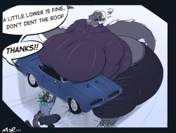4:3 annoyed anthro ass big_breasts big_butt breasts car clothing dialogue dragon duo english_text felid feline female giantess hi_res holding_car holding_vehicle huge_breasts huge_butt hyper hyper_breasts hyper_butt larger_female macro macro_female male mammal marco_(maxine-dragon-787) mature_anthro mature_female maxine-dragon-787 maxine_dragon mini_giantess mother mother_and_child mother_and_son musclegut obese obese_anthro obese_female overweight overweight_anthro overweight_female parent parent_and_child size_difference smaller_male son sweater text topwear vehicle