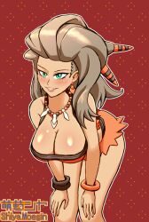 1girls alternate_breast_size big_breasts bikini breasts brown_hair brown_nipples brown_skin dark-skinned_female dark_skin female female_focus female_only happy large_breasts long_hair looking_at_viewer nintendo pokemon pokemon_professor pokemon_sv professor_sada_(pokemon) shiya_moegin simple_background thick_thighs thighs