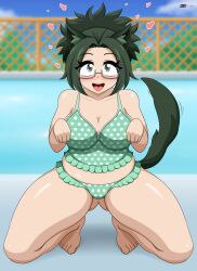 1girls aizalter begging_pose big_breasts big_thighs blush breasts busty dog_ears dog_girl dog_tail female female_only glasses green_hair himiko_agari huge_thighs komi-san_wa_komyushou_desu large_thighs massive_thighs solo solo_female swimming_pool swimsuit thick_thighs thighs tongue tongue_out