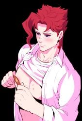 1boy artist_request blush blushing hickey hickey_marks jojo's_bizarre_adventure love_bite male_focus male_only muscular muscular_male noriaki_kakyoin shirt_up solo solo_focus solo_male soulteam stardust_crusaders