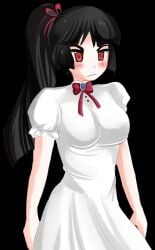 1girls aika_hoshida_(plum_tea) angry black_hair blush breasts clothed clothing dress female female_only fully_clothed plum_tea ponytail red_eyes saintxtail solo sprite sprite_art tsundere