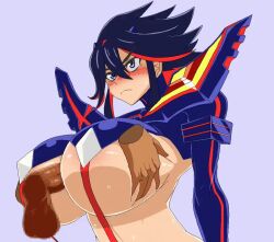 animated blue_eyes blue_hair blush bouncing_breasts breasts_grab censored clothed_sex embarrassed huge_breasts kill_la_kill looking_down matoi_ryuuko medium_hair no_bra paizuri perpendicular_paizuri sex titjob yagal