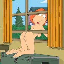 1girls accurate_art_style all_fours bent_over completely_nude completely_nude_female family_guy frost969 lois_griffin milf nude nude_female orange_hair presenting stuck stuck_in_window tagme