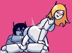 1boy 1girls anal anal_sex big_ass blush cave_story curly_brace oil oiled_skin quote_(cave_story) robot robot_girl royalmilk20