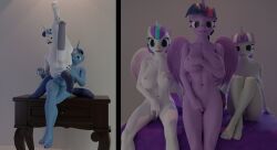 3d_(artwork) aged_up alicorn anthro anus bed big_breasts breasts digital_media_(artwork) equid equine female finger_fuck fingering flurry_heart_(mlp) friendship_is_magic furniture group hi_res horn legs_up looking_at_another male male/male mammal masturbation my_little_pony night_light_(mlp) shadart shining_armor_(mlp) sitting_on_desk source_filmmaker twilight_sparkle_(mlp) twilight_velvet_(mlp) unicorn vaginal_penetration wings