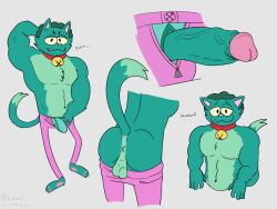 4:3 animal_humanoid anthro anus bell bell_collar bottomwear bottomwear_down bulge cartoon_network cat_humanoid clothed clothing collar domestic_cat erection felid felid_humanoid feline feline_humanoid felis flexing fur gay green_body green_fur humanoid lewd_latte male male_only mammal mammal_humanoid ok_k.o.!_let's_be_heroes okko open_bottomwear open_clothing open_pants pants pants_down partially_clothed pose purring radicles raised_tail sketch_page solo underwear