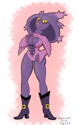 1girls boots breasts cleavage female female_only flashpoint_gear_(artist) furry lingerie mismagius pokémon_(species) pokemon pokemon_(species) purple_skin witch witch_hat