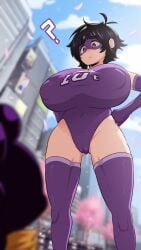 10t 1girls big_breasts black_hair bodysuit greatm8 high_resolution highres large_breasts minoru_mineta my_hero_academia nipples_visible_through_clothing pussy_visible_through_clothes