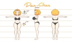 ! ahoge back_view big_breasts black_bra black_panties blonde_hair bra character_sheet danchan danger_sign frilled_bra multiple_views panties smiling solo solo_focus t-pose thin_waist underwear venky white_skin wide_hips yellow_eyes