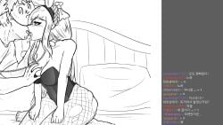 alternate_version_available breasts bunnysuit cleavage collar danganronpa danganronpa_2:_goodbye_despair fishnet_stockings groping groping_breasts large_breasts leash pingo recording sonia_nevermind straight_hair torn_clothes