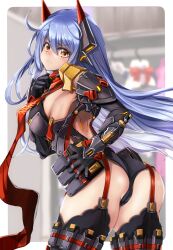 1girls ayamo_kaoru big_ass garter_straps gloves horns long_hair looking_back panties poppi_(xenoblade) poppi_qtpi_(xenoblade) purple_hair robot_girl solo thick_thighs thighhighs xenoblade_(series) xenoblade_chronicles_2