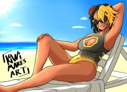 avispa_nectarinia beach breasts dark-skinned_female dark_skin female female_only freshkiwi latina ocean smiling solo sun sunglasses thighs tinted_eyewear two_tone_hair virtual_youtuber