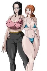 2girls abs big_ass big_breasts big_butt bikini bikini_bottom bikini_top female female_only leggings nami navel navel_piercing nico_robin one_piece piercing post-timeskip swimsuit thick thick_ass thick_hips thick_legs thick_thighs thong thong_bikini thong_panties topwear visualdrool