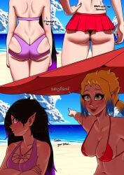 ass beach bikini blonde_hair green_eyes iddie ifunny mayla nipple_slip numinex pokies purple_eyes