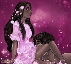 adult_and_teenager aged_up ass bitterbunz breasts disney dress encanto flowers head_in_crotch incest isabela_madrigal mirabel_madrigal nipples purple_background purple_dress pussy_licking siblings sisters sitting_down straight_hair yuri