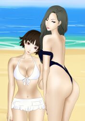 2girls ass atlus breasts female makoto_niijima outside persona persona_5 sae_niijima sae_niijima_(artist) swimsuit tagme