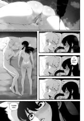 1girls after_sex after_vaginal anus ass black_hair blonde_hair cum female fiona_frost greyscale i_love_you laying_on_bed male monochrome nightfall_(spy_x_family) obvious_twist rejection spy_x_family thiccwithaq triangular_anus twilight_(spy_x_family)