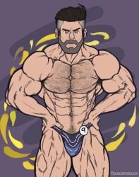 1boy bara bodybuilder bulge flexing hairy lycanretweet male male_only muscles muscular muscular_male pokemon pokemon_sv professor_turo speedo