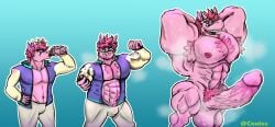 1boy absurd_res anthro armpit_hair balls bodily_fluids body_hair bovid brutification caprine cenies chest_hair clothing dilly_goat fur genitals goat growth hair hairy hi_res himbo himbofication humanoid jacket jock letterman male male_only mammal muscle_growth muscular penis pink_body pink_fur pink_hair pubes sequence solo steam sweat sweaty_balls sweaty_genitalia sweaty_penis tight_clothing topwear transformation translucent translucent_clothing vein veiny_penis