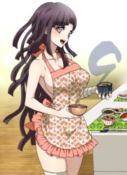 apron apron_only black_hair breasts cleavage cooking danganronpa danganronpa_2:_goodbye_despair dosugon housewife large_breasts pink_eyes sideboob straight_hair tsumiki_mikan