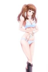 1girls black_legwear blue_eyes brown_hair brunette female female_focus female_only girl green_eyes half_dressed half_naked hankerchief looking_down mizuse_maria petite petite_body pigtails slim_waist tagme tomodachi_game underwear white_background white_panties