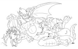 2018 3girls alternate_species anthro anthrofied anus arcanine balls canine dragon furry horns hyper hyper_balls hyper_pregnancy mightyena monochrome nelsonnoir nidoking nintendo original_character piercing pointy_ears pokemon pokemon_(species) pokemon_rgby pregnancy pregnant pregnant_sex scalie vaginal_penetration