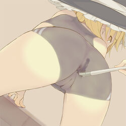 1girls anus ass bent_over blonde_hair bodypaint false_clothes female female_only from_behind hat human looking_back marisa_kirisame nekoge nude paintbrush painted_clothes pussy solo spread_legs touhou uncensored witch_hat yellow_eyes