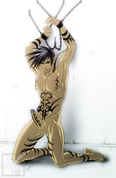 chains color commission elf hair male male_only muscle nude penis penis_piercing pointy_ears red_eyes solo tattoo tied yanagoya