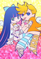 2girls :p angel angel_wings big_breasts breasts bridal_gauntlets female high_heels incest large_breasts multiple_girls nail_polish nipples official_style panty_&_stocking_with_garterbelt panty_anarchy sisters stocking_anarchy thighhighs toenail_polish tongue wings yuri yuuki_akira