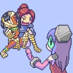 akai_(artist) akai_(ugokashitari) armor bandage bandages color female imminent_rape lowres mob_face monster_girl mummy pixel pixel_art purple_background sprite zombie zombie_girl