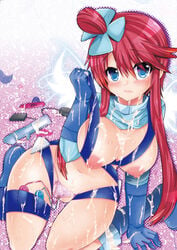 blue_eyes blush boots bow breasts bukkake cum cum_everywhere cum_on_body cum_on_breasts cum_on_clothes cum_on_upper_body dildo facial female female_only frown gloves gym_leader hair_ribbon hairbow human large_breasts long_hair looking_up navel nintendo nipple_slip nipples panties pokemon pokemon_bw ponytail pussy red_hair ribbon shirt_lift short_hair sitting skyla_(pokemon) solo suspenders tied_hair umihito uncensored underwear vibrator wings