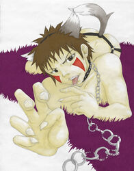 1boy animal_ears chains claws collar dog_ears dogboy drool fetish fetish_wear inuzuka_kiba leash licking male male_only naruto petboy saliva sarmander solo tail tattoo tongue