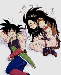 2boys age_difference bardock bottomless dragon_ball dragon_ball_z father_and_son gay male male_only masturbation multiple_boys muscles muscular raditz scar scars tail yaoi