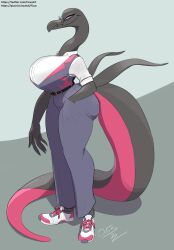 1girls amphibian anthro big_breasts breasts drip female female_only ficusart glasses hand_in_pocket large_tail mature_female pokémon_(species) pokemon pokemon_(species) purple_eyes salamander_(amphibian) salazzle scalie shoes solo solo_female tagme tight_clothing tight_fit white_shirt