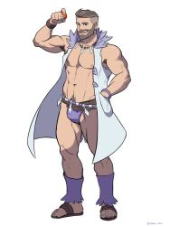 bara beard briefs briefs_only bulge bulge_through_clothing dilf flexing male male_only muscles muscular muscular_male pokeball pokemon pokemon_sv professor_turo smile solo solo_male underwear vitamin_bara