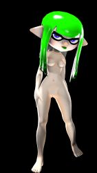 blue_eyes female female_only female_solo green_hair inkling inkling_girl jennifer_(thesssfm) medium_breasts medium_hair no_background puffy_pussy splatoon thesssfm tongue_out