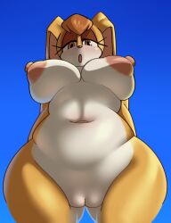 anthro big_breasts blush breasts female fiinel fur furry furry_only genitals hi_res lagomorph leporid looking_at_viewer low-angle_view mammal mature_female milf nipples nude perspective_shot pussy rabbit sega slightly_chubby solo sonic_(series) sonic_the_hedgehog_(series) thick_thighs vanilla_the_rabbit wide_hips