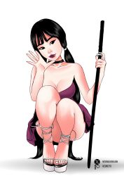 asian asian_female black_eyes black_hair breasts cleavage cute cute_face dress feet_up female female_only high_heels homoludens japanese katana kunoichi medium_breasts nzuri open_toe_shoes platform_footwear platform_heels purple_dress samurai shiny_lips sword toenail_polish toes twintails white_nails yuri