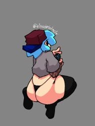 back_view big_ass big_butt big_thighs blue_hair boyfriend_(friday_night_funkin) clovedex_(artist) femboy femboyfriend friday_night_funkin gay male male_only microphone socks thong topwear