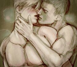 2boys about_to_kiss age_difference blush closed_eyes gay hand_on_chin heavy_breathing imminent_kiss intimate lion_(rainbow_six) male_only montagne_(rainbow_six) rainbow_six rainbow_six_siege shirtless silentskooma topless topless_male yaoi