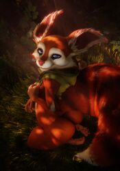 3d 3d_(artwork) 4_fingers anthro ass big_ears cape clothing cowl digital_media_(artwork) dota dota_2 eyeliner feet female fingers forest forest_background grass hi_res hood hoodwink_(dota) hybrid looking_at_viewer makeup mammal nature nature_background nude paws plant rodent sciurid sitting sladdoska solo tail_tuft thick_thighs toes tree tree_squirrel tuft video_games