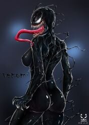 1girls 2018 alien alien_girl ass black_body boobs breasts butt dated female female_only marvel marvel_comics medium_breasts monster_girl round_ass round_butt shadow_cat sharp_teeth she-venom shiny_skin spider-man_(series) symbiote tongue tongue_out venom_(marvel) white_eyes