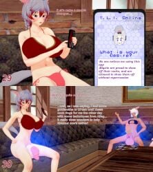 1girls 2futas 3d alisaie_leveilleur bikini bulge cat_ears cat_tail cock_ring cock_sock commission elezen english_text final_fantasy final_fantasy_xiv futanari futanari_transformation gray_hair huge_breasts huge_penis intersex koikatsu miqo'te oc original_character penis phone reality_warping square_enix swimsuit text transformation white_hair xavierhuge y'shtola_rhul yae_yoshizawa