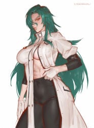 abs athletic athletic_female boobs breasts clothed clothes clothing female female_focus female_only gloves green_hair hips kanavachan long_hair muscular muscular_female no_bra older_female rose_(twwtuhm) suggestive suggestive_gesture suggestive_look suggestive_pose teasing teasing_viewer the_wrong_way_to_use_healing_magic thick_hips thick_thighs thighs tight_clothing tits underboob wide_hips